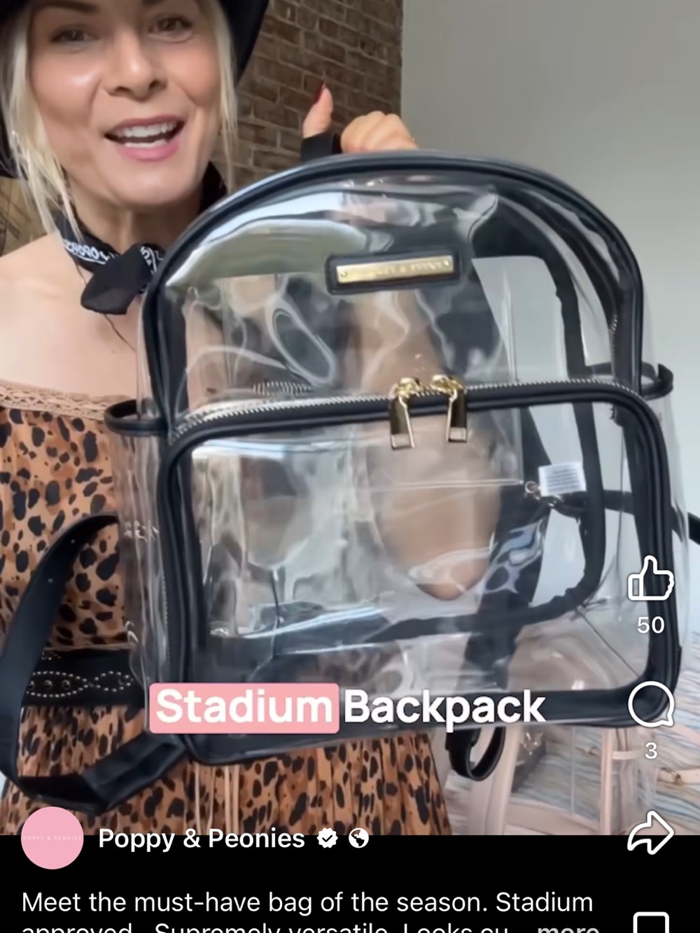 Poppy & Peonies Clear Stadium Backpack - Black Trim